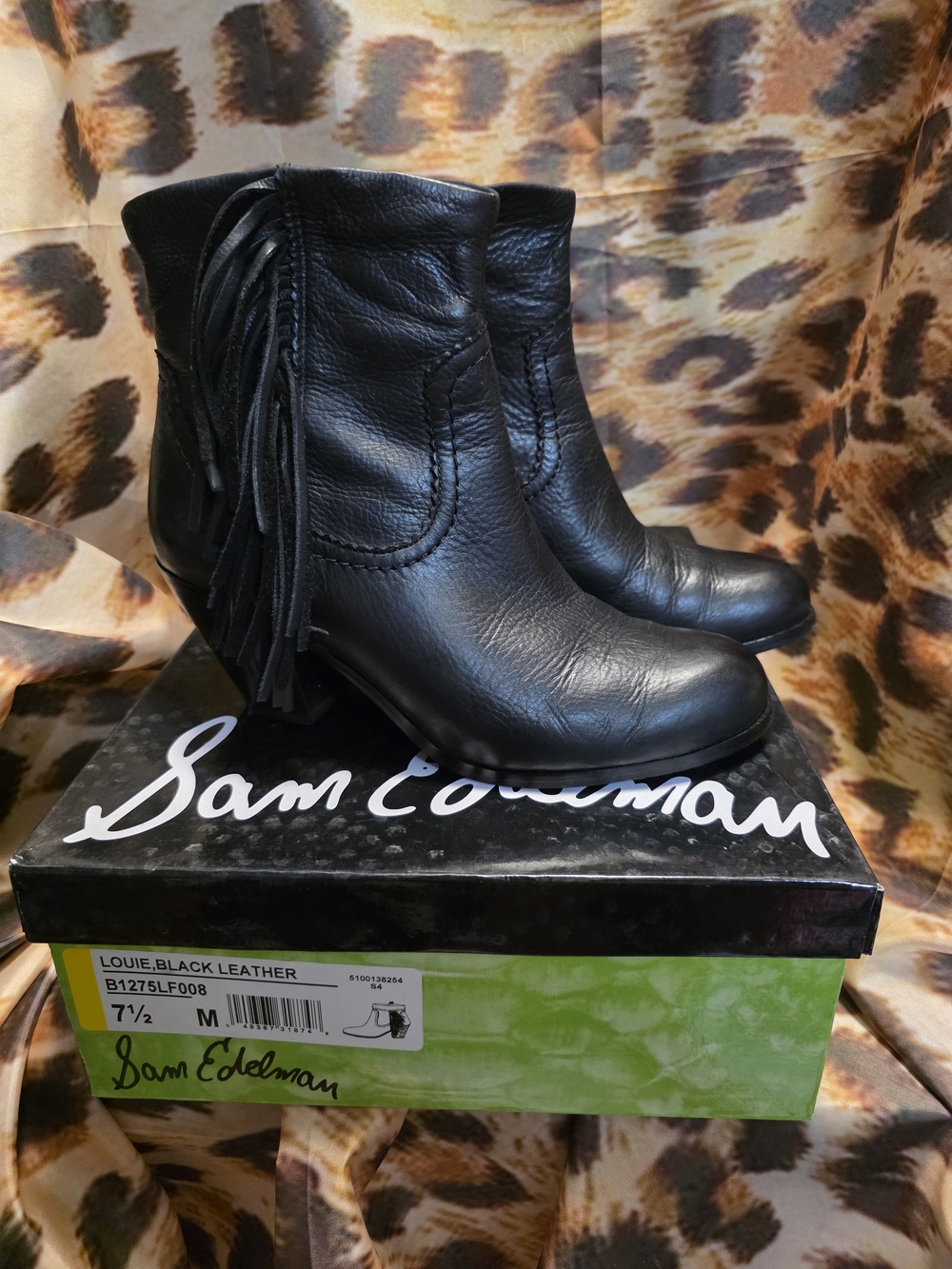 Sam Edelman Louie Black Leather Fringe Ankle Boots - Size 7.5